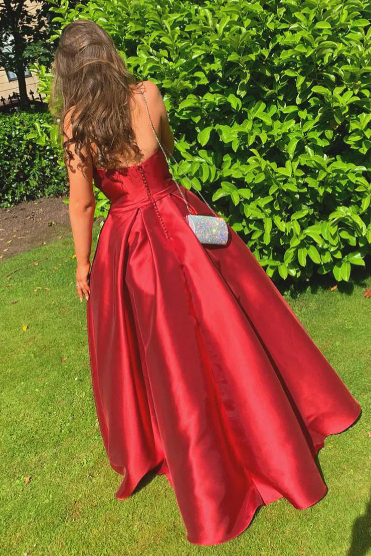 Formal Wear Dresses/Simple Empire Strapless Red Satin Long Prom Dress